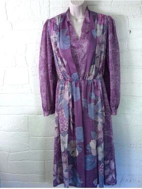 Vintage Bohemian Dress Light Purple Floral XS